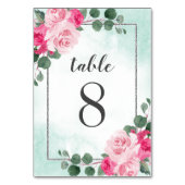 Numéro De Table Aquarelle rose et argent Mariage floral (Dos)