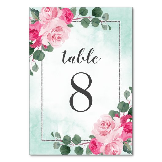 Numéro De Table Aquarelle rose et argent Mariage floral (Par défaut)