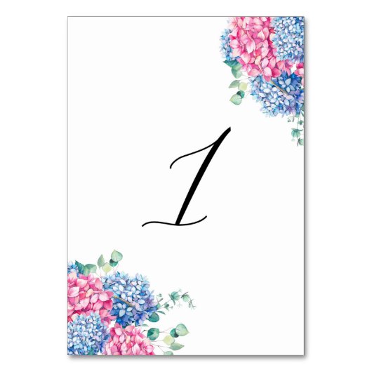 Numéro De Table Aquarelle rose et bleu Hydrangeas Tableau 1 (Dos)