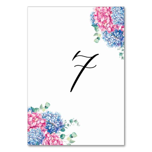 Numéro De Table Aquarelle rose et bleu Hydrangeas Tableau 7 (Par défaut)