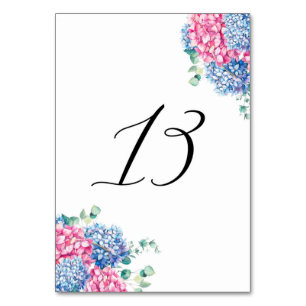 Numéro De Table Aquarelle rose et bleu Hydrangée Tableau 13