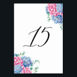 Numéro De Table Aquarelle rose et bleu Hydrangée Tableau 15<br><div class="desc">Tableau numéro 15 | Complétez votre paysage de table avec ces numéros de table élégants. Il présente des bouquets d'hydrangée rose et bleu et de la typographie fantaisiste. Ce numéro de table fleurie est parfait pour les mariages du printemps et de l'hiver, les douches nuptiales, les baby showers et bien...</div>