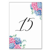 Numéro De Table Aquarelle rose et bleu Hydrangée Tableau 15 (Dos)