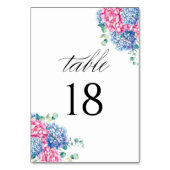 Numéro De Table Aquarelle rose et bleu Mariage Hydrangea (Dos)
