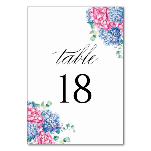 Numéro De Table Aquarelle rose et bleu Mariage Hydrangea (Dos)