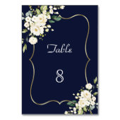Numéro De Table Aquarelle rose Fleurs blanches Mariage cadre vert (Dos)