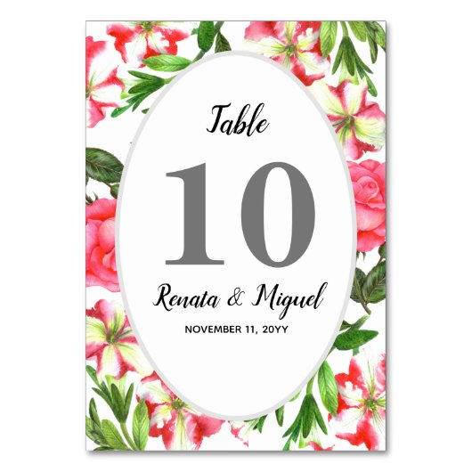 Numéro De Table Aquarelle rose Fleurs de Jardin Conception de la c (Par défaut)