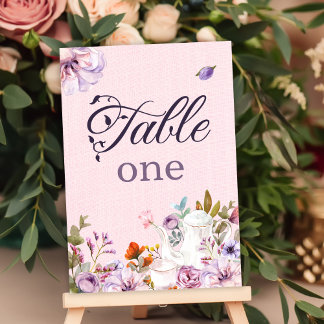 Numéro De Table Aquarelle rose Floral Tea Party thème