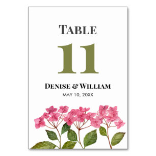 Numéro De Table Aquarelle rose Hydrangeas Mariage Lacecap