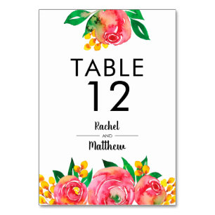 Numéro De Table Aquarelle rose, jaune Numéros de tableau floral