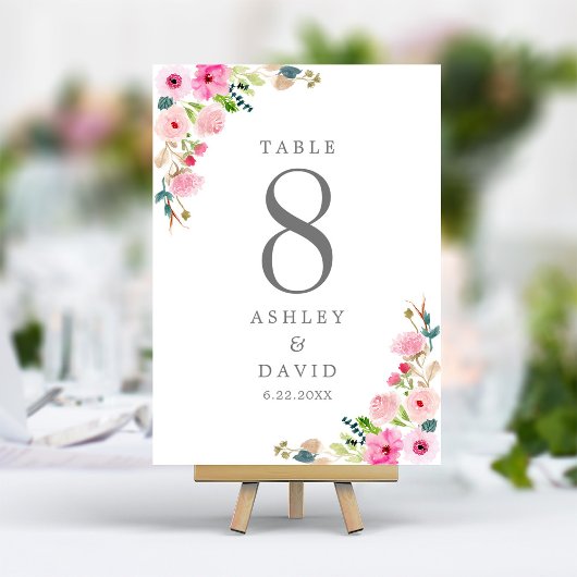 Numéro De Table Aquarelle rose Mariage floral