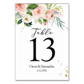 Numéro De Table Aquarelle rose moderne Beauté Fleurs & Feuilles (Dos)