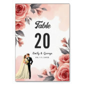 Numéro De Table Aquarelle rose pâle Floral Bride & Mariage de cham (Dos)