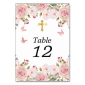 Numéro De Table Aquarelle rose Papillons floraux et croix (Dos)