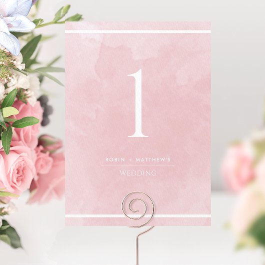 Numéro de Table Aquarelle Rose Poussiéreuse Élégan