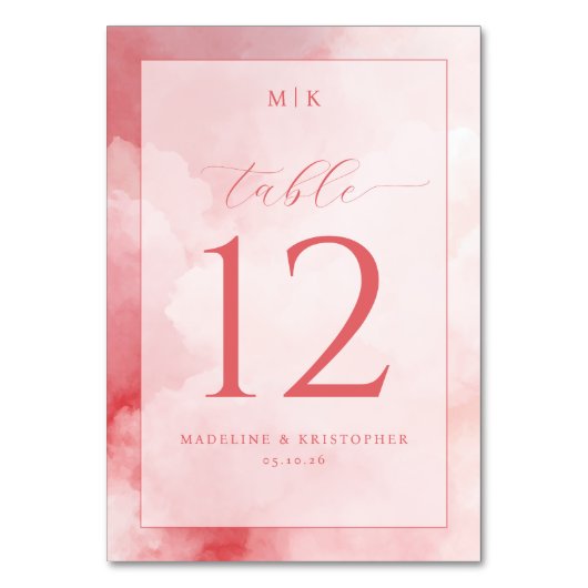 Numéro de table aquarelle rose romantique (Par défaut)