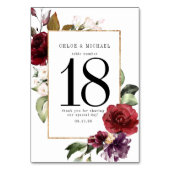 Numéro De Table Aquarelle rouge de Bourgogne Mariage floral (Dos)