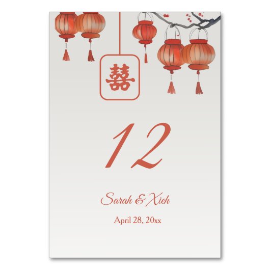 Numéro De Table Aquarelle rouge lanternes Mariage chinois (Par défaut)