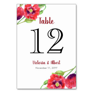 Numéro De Table Aquarelle Rouge Mariage d'art floral