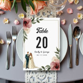 Numéro De Table Aquarelle rustique Couple Floral Mariage été