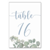 Numéro De Table Aquarelle Rustique Eucalyptus Dusty Mariage bleu (Dos)
