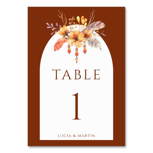Numéro De Table Aquarelle Sauvage Floral Terracotta Monogram Maria (Par défaut)