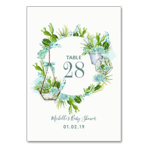 Numéro De Table Aquarelle Succulents Garçon Baby shower Numéro de