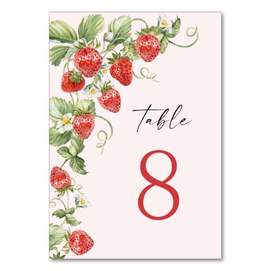 Numéro De Table Aquarelle tendance Fraise de prairie (Dos)