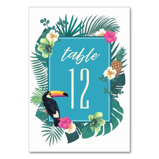 Numéro De Table Aquarelle Tropical avec Toucan Turquoise ID577 (Dos)