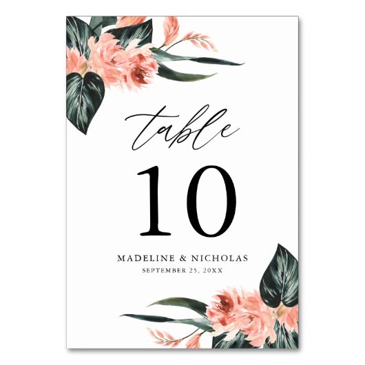 Numéro De Table Aquarelle Tropical Coral Flowers Mariage (Par défaut)