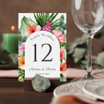 Numéro De Table Aquarelle tropicale luxuriante<br><div class="desc">Une carte de table tropicale luxuriante avec des éléments floraux colorés à l'aquarelle qui comprennent des fleurs d'hibiscus, des fleurs de gingembre et une variété de feuillage tropical. L'apparence est vibrante et vivante et donne le ton de votre célébration dans le style aloha. Une entrée de cadre voûté branchée entourant...</div>