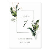 Numéro De Table Aquarelle tropicale Mariage vert du feuillage (Dos)