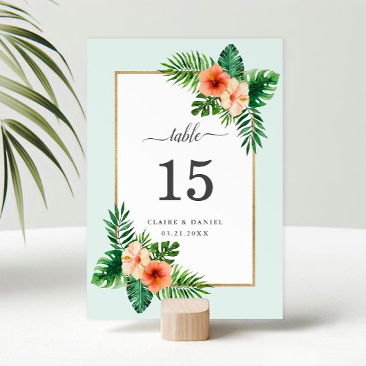 Numéro De Table Aquarelle tropicale moderne Mariage botanique