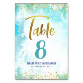 Numéro De Table Aquarelle Turquoise Quinceañera Gold Script Girly (Par défaut)