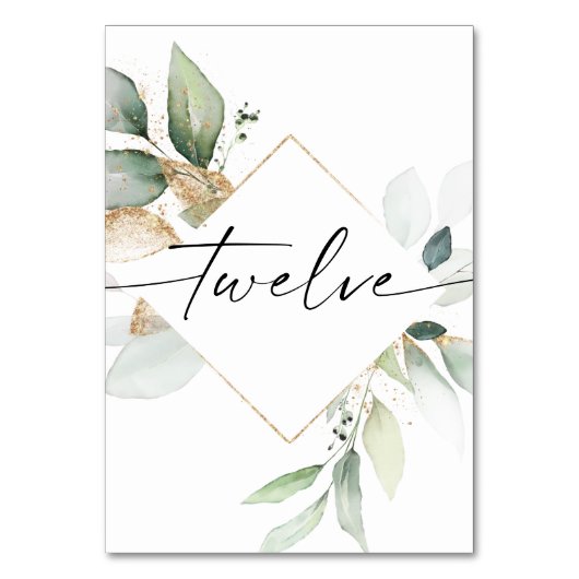 Numéro De Table Aquarelle Verdure et Gold Nombre de tables Douze (Dos)