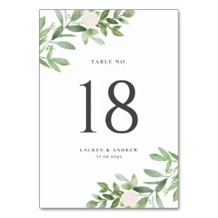 Numéro De Table Aquarelle Vert et blanc Floral Gris Mariage