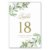 Numéro De Table Aquarelle Vert et Fleurs blanches Or (Dos)