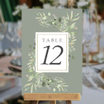 Numéro De Table Aquarelle Vert Feuilles Numéros de tableau<br><div class="desc">Avec des feuilles délicats à l'aquarelle sur un arrière - plan à la sauge argentée,  ces numéros de table botanique chic peuvent être personnalisés pour votre événement spécial. Conçu par Thisisnotme©</div>