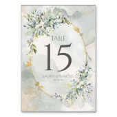 Numéro De Table Aquarelle Vert Floral Or Mariage (Dos)