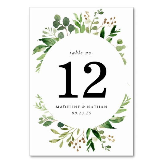 Numéro De Table Aquarelle Vert Mariage Numéro de tableau (Par défaut)