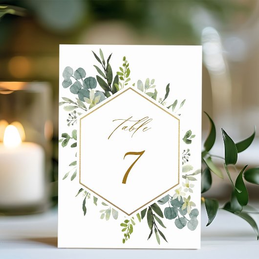 Numéro De Table Aquarelle Vert Or Hexagon Mariage Table Num