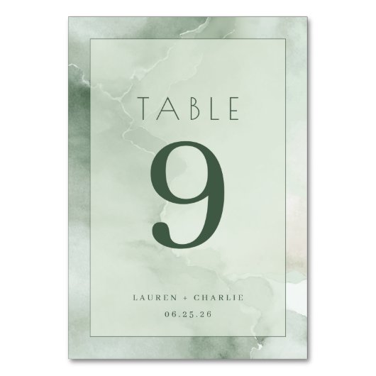 Numéro de table aquarelle vert serein (Par défaut)