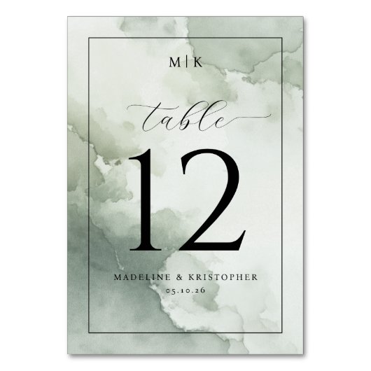 Numéro de Table Aquarelle Verte Calme (Par défaut)