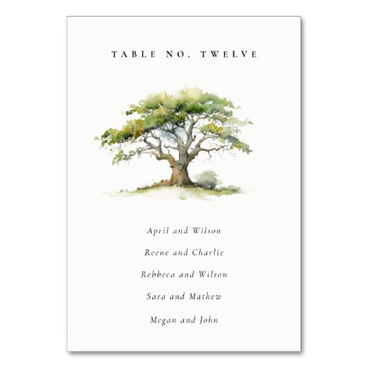 Numéro De Table Aquarelle verte Chêne Arbre Mariage Siège (Dos)