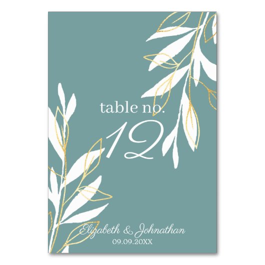 Numéro De Table Aquarelle verte dorée Réception de mariage floral (Par défaut)