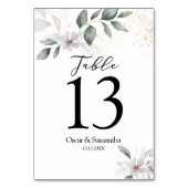 Numéro De Table Aquarelle verte douce Feuille et fleur | Or (Dos)