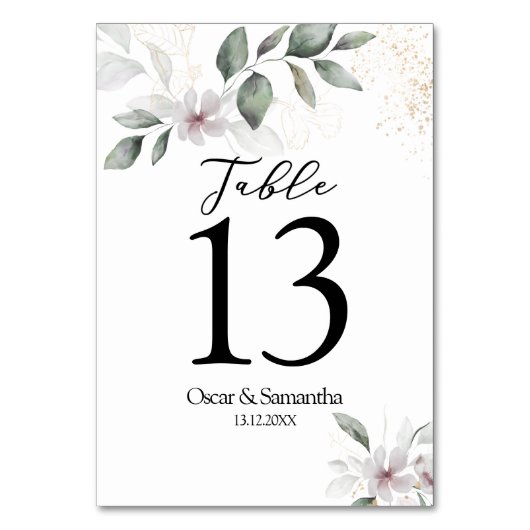 Numéro De Table Aquarelle verte douce Feuille et fleur | Or (Par défaut)