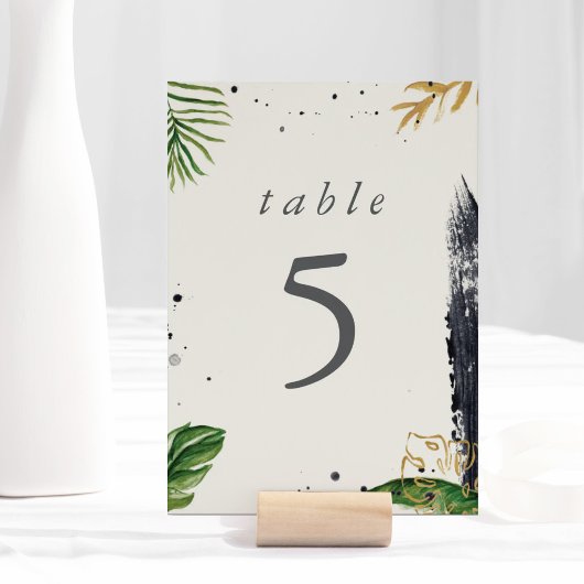 Numéro De Table Aquarelle verte et or Mariage tropical