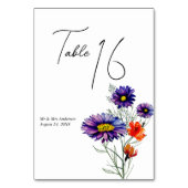 Numéro De Table Aquarelle Vibrant Orange et violet Fleurs sauvages (Dos)