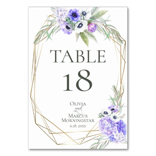 Numéro de table | Aquarelle Violet Anémonique Flor (Par défaut)